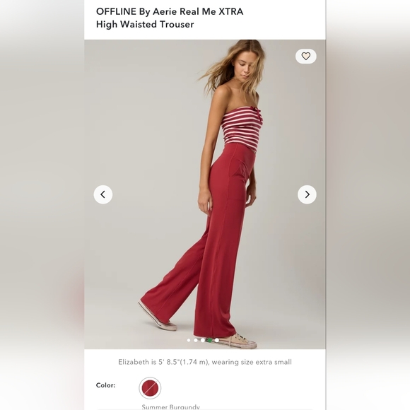 Aerie Real Me XTRA High Waisted Wide Leg Pants - Burgundy - Picture 5 of 6